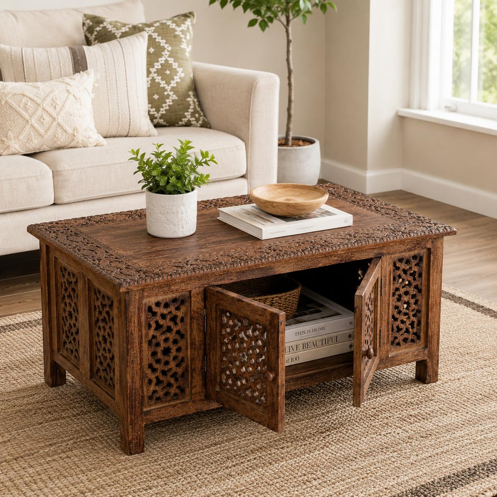 Hand-Carved Mango Wood Coffee Table A77051