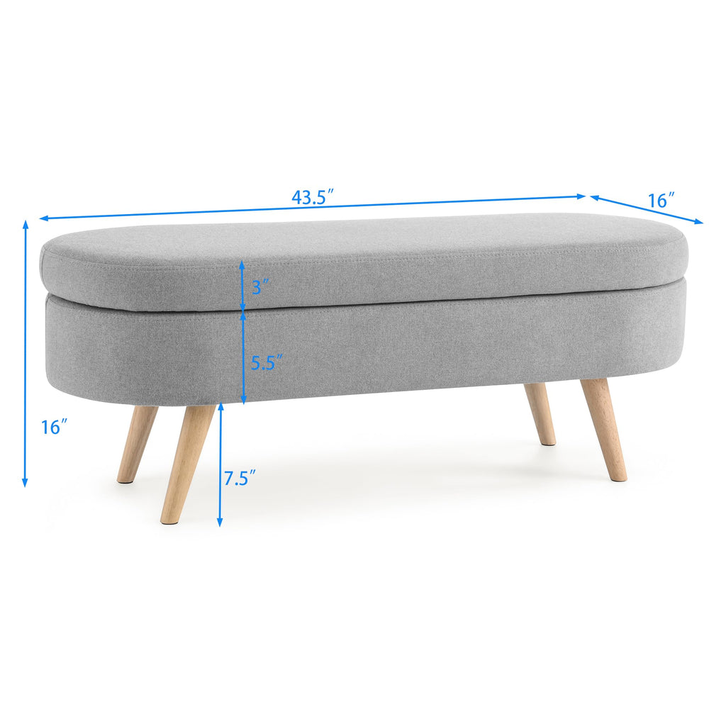 Grey Linen Oval Storage Ottoman Bench Z4914