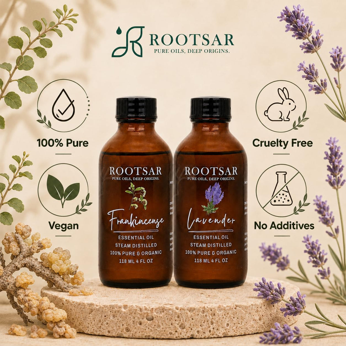 2 Pack Frankincense and Lavender Essential Oils 4 Fl Oz U8146