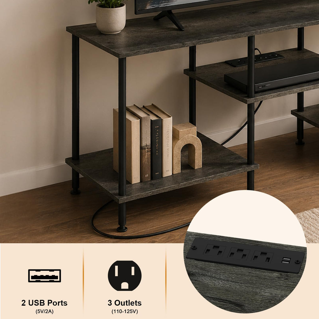 50 Inch Dark Grey TV Stand with Power Outlet C53608