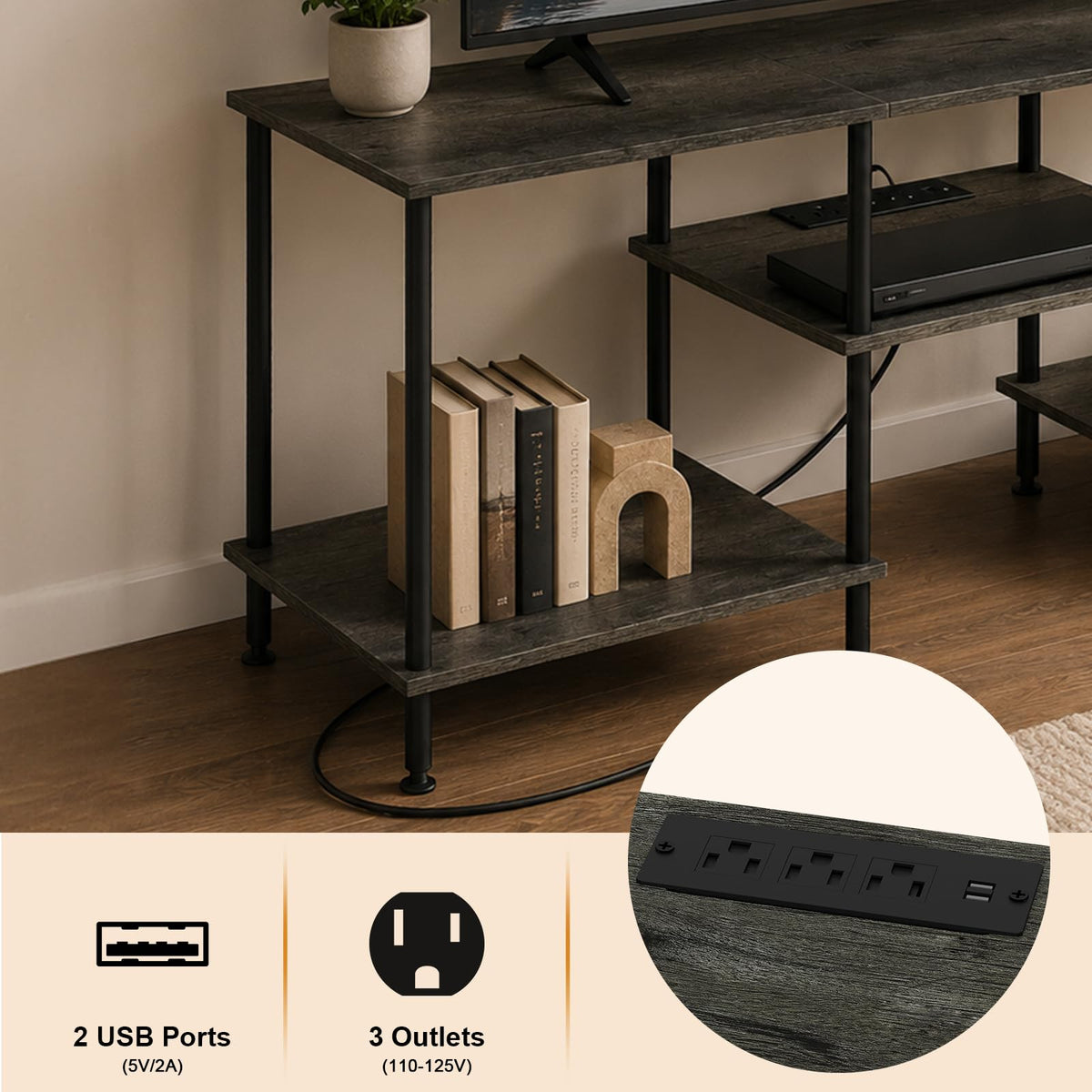 50 Inch Dark Grey TV Stand with Power Outlet C53608