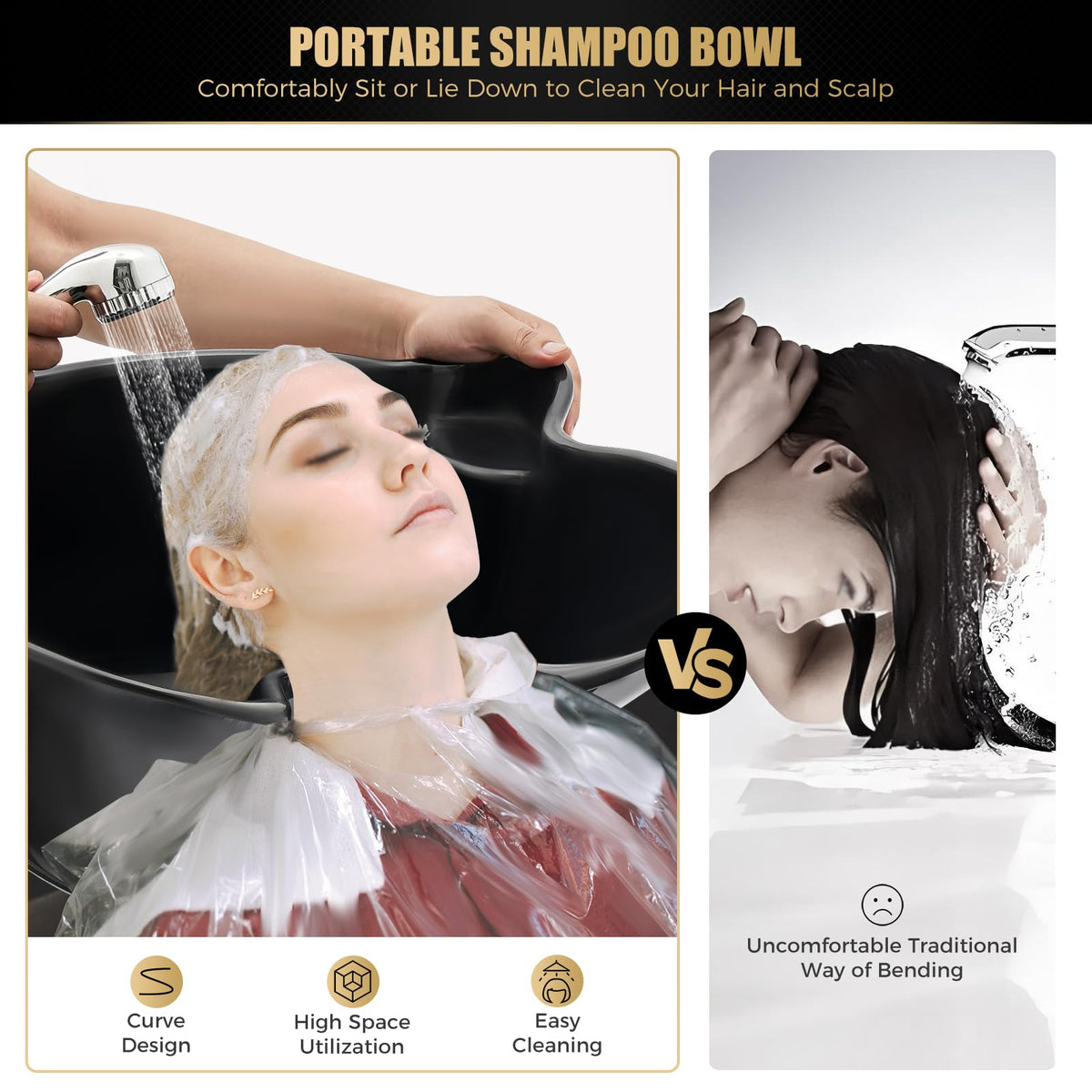 Portable Shampoo Bowl with 2 Buckets, Electric Pump, Drain Hose, 4 Wheels Q2786