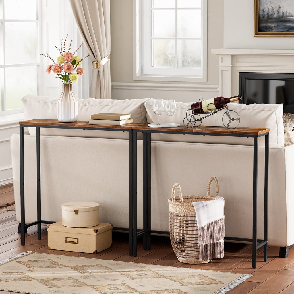 Narrow Console Table, Rustic Brown and Black O5087