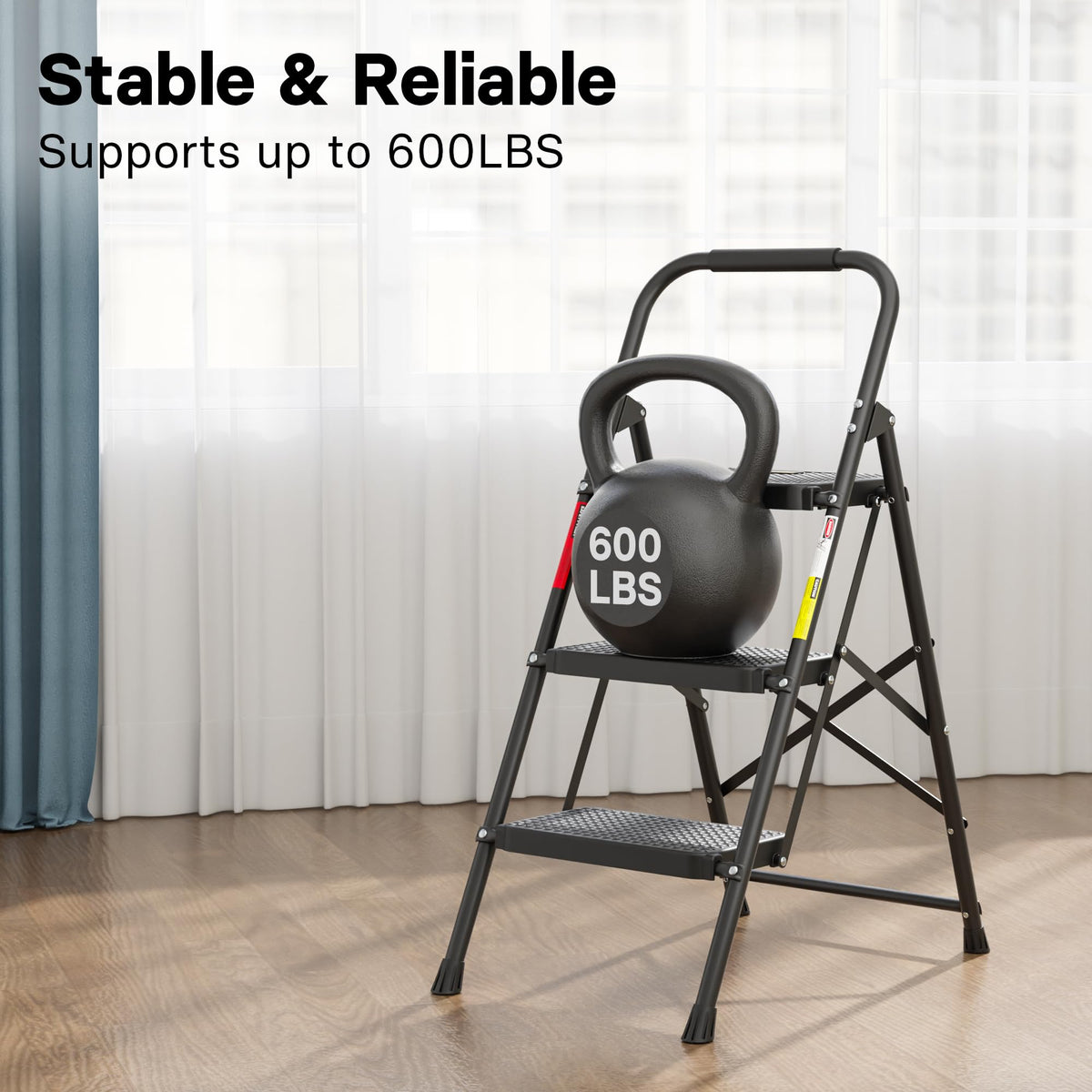 Folding Step Stool 600lbs Max Load Capacity Black T2555