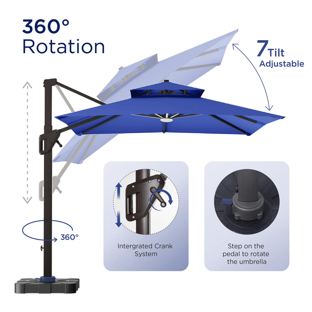 10' X 13' Patio Cantilever Umbrella with Base and LED Lights T751238