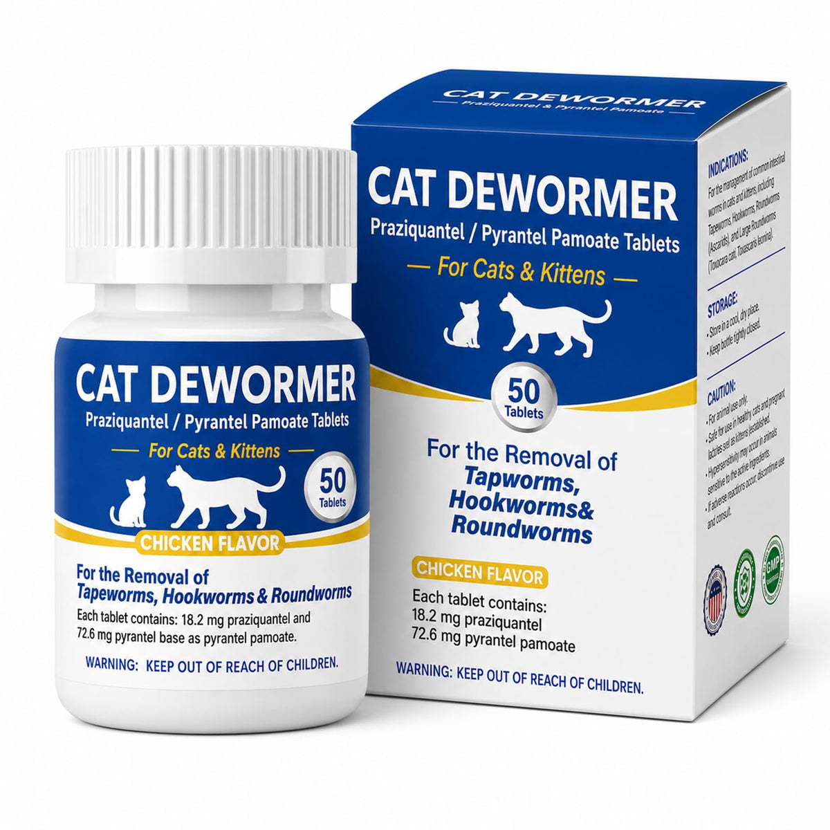 Cat Dewormer Tablets for Tapeworms, Roundworms and Hookworms V7324