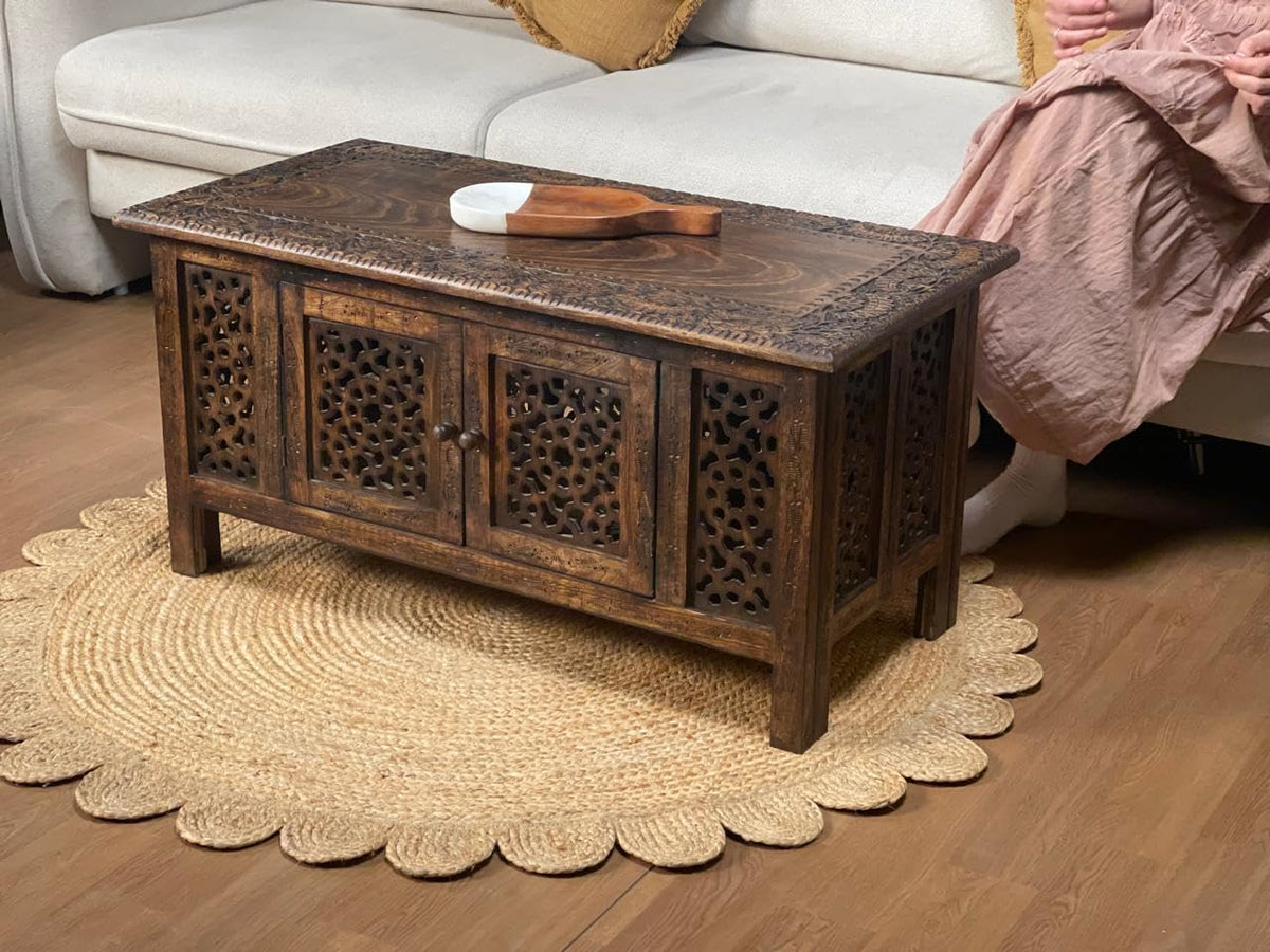 Hand-Carved Mango Wood Coffee Table A77051
