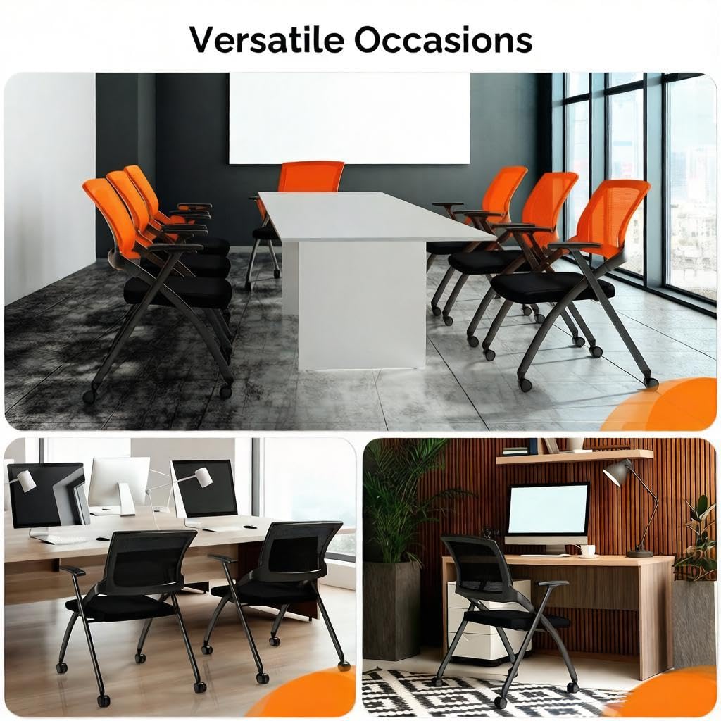 Black Stackable Folding Office Chair with Wheels S774752