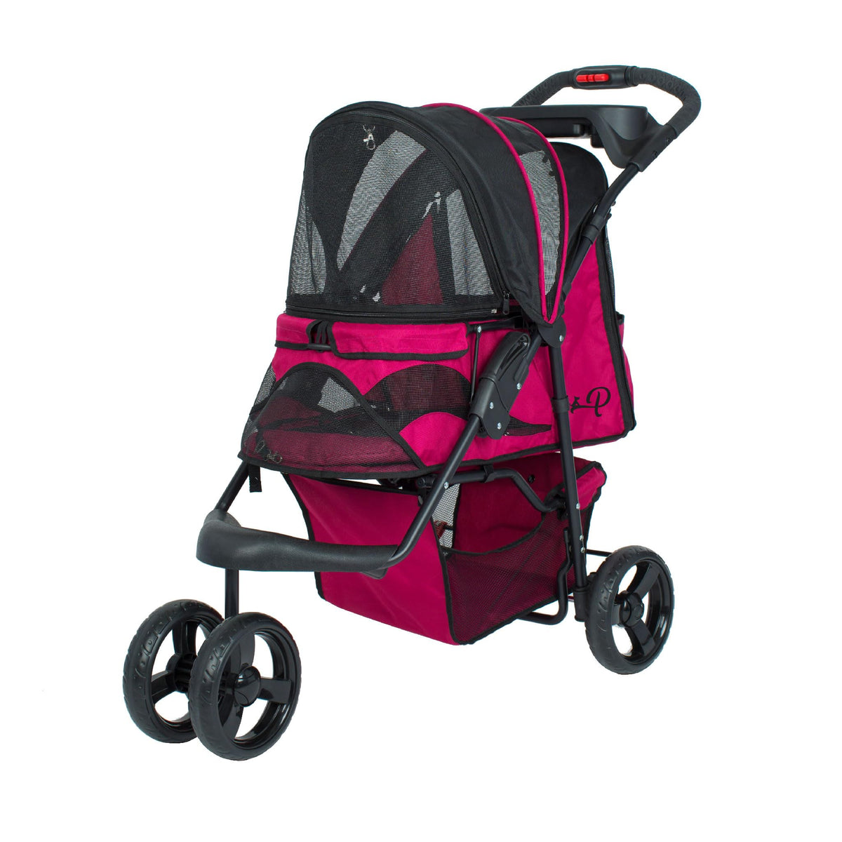 Durable Pet Stroller with Mesh Windows and Storage Basket T309