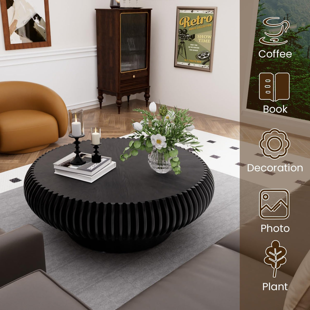 31.5" Black Drum Coffee Table F485501