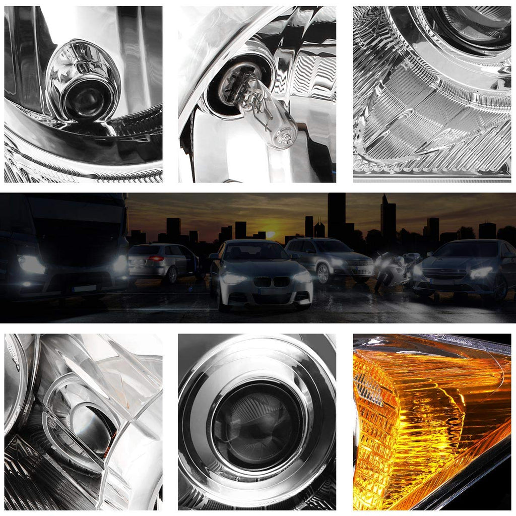 Projector Headlights Assembly with Chrome Housing Amber Corner M7135