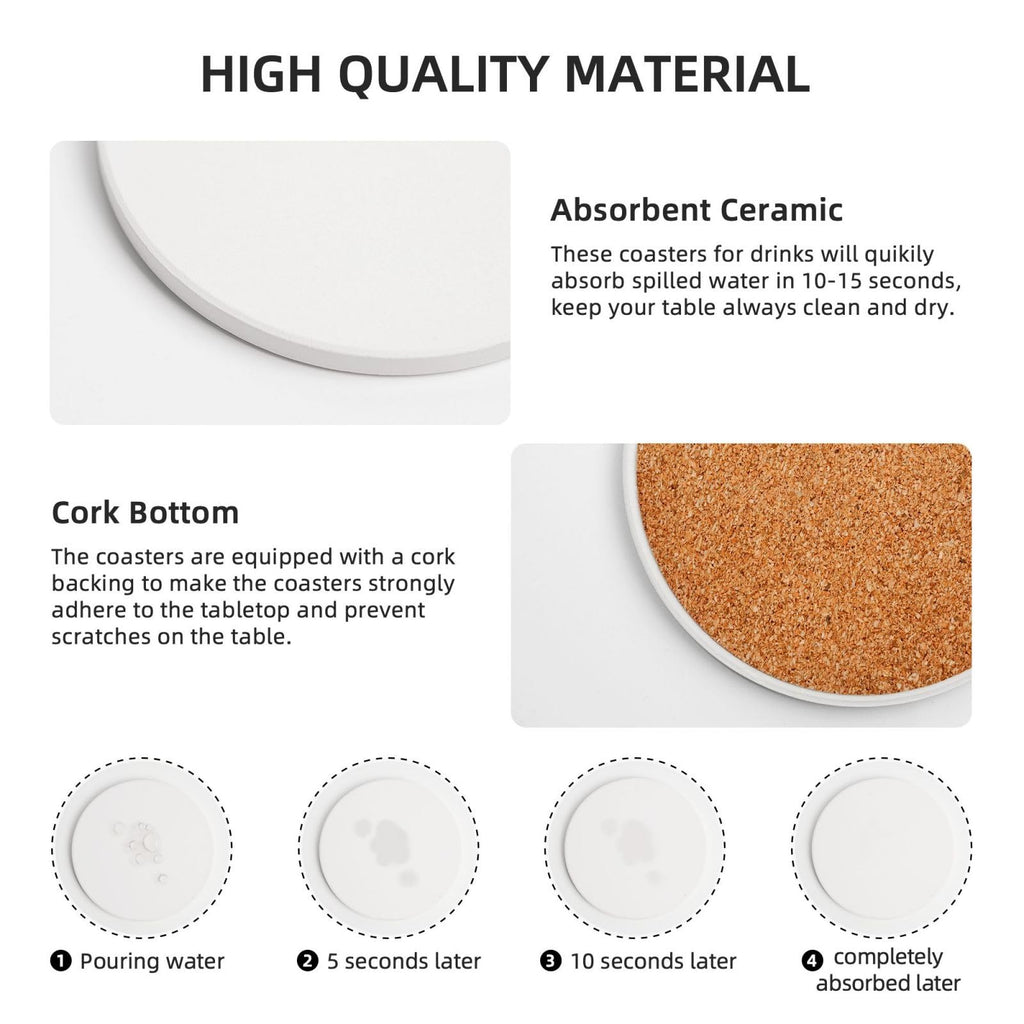 6-Piece Set of Absorbent Ceramic Coasters with Cork Backing U9160
