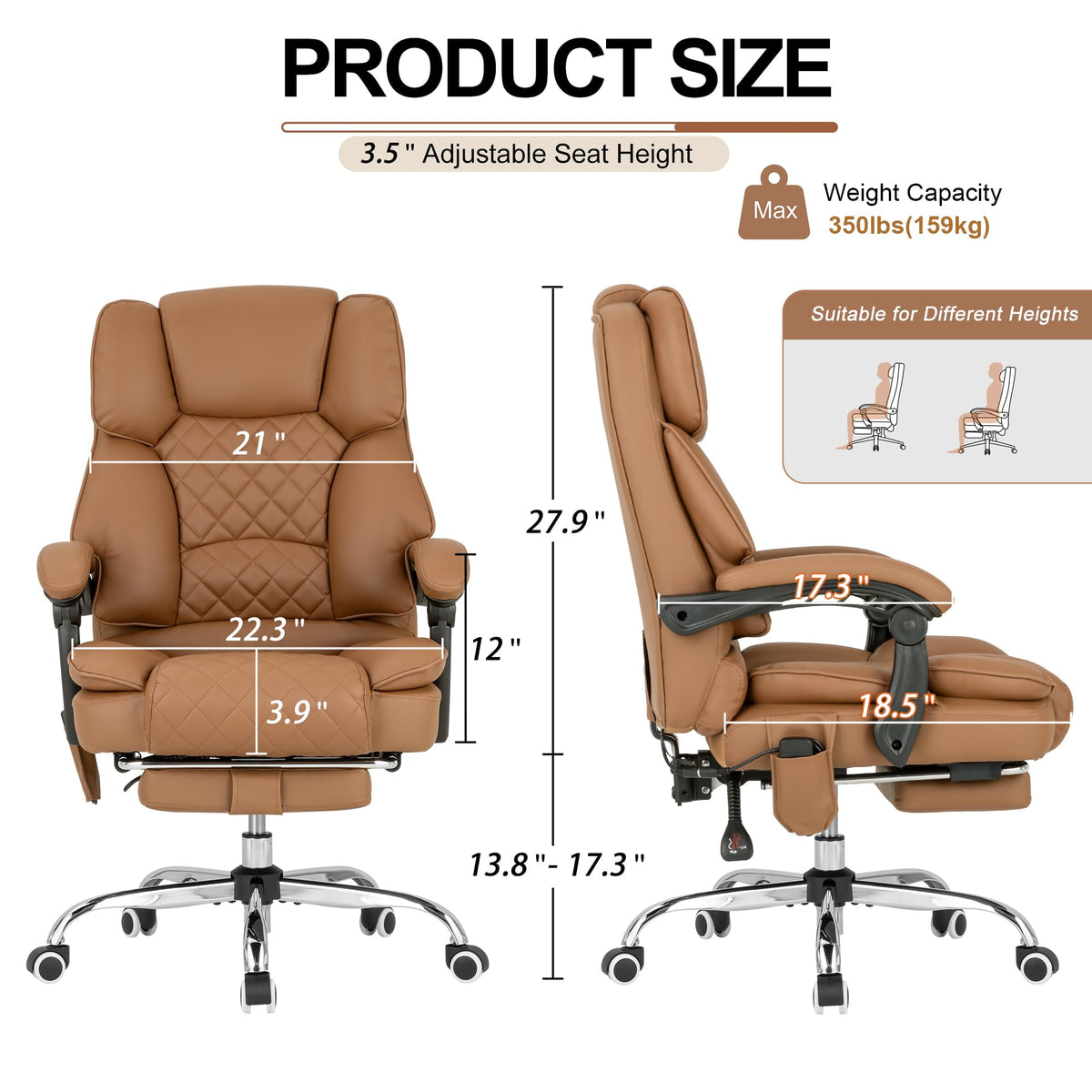 Heated Reclining Office Chair with Footrest T3365