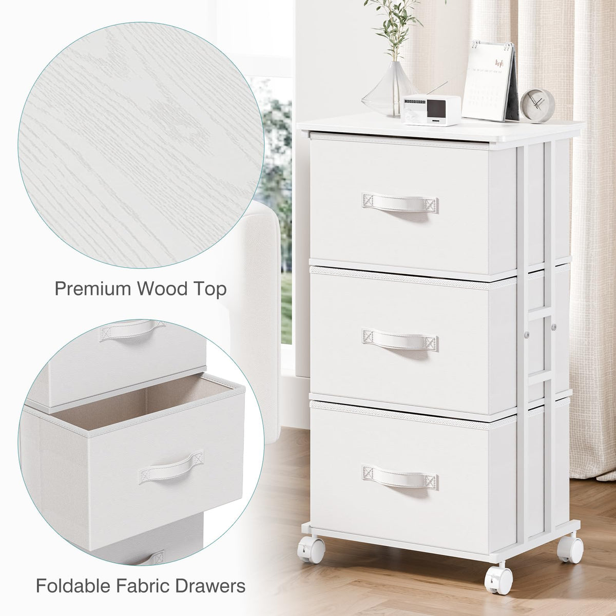 White 3 Drawer Fabric Dresser M741749