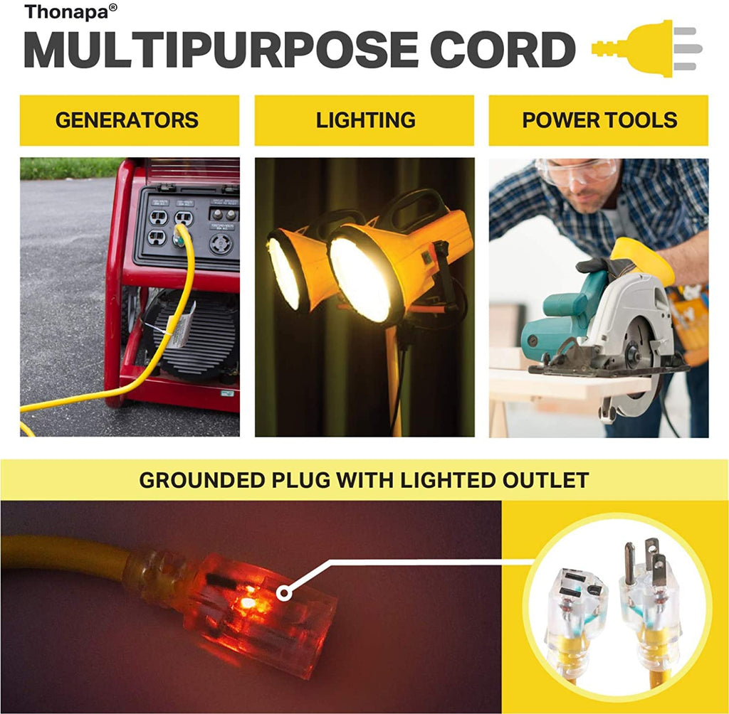 Black Oil Resistant 12 Gauge Extension Cord 100 ft and Yellow 10 Gauge Extension Cord 75 ft S865
