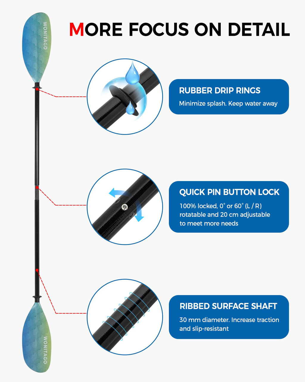 Adjustable Fiberglass Shaft Nylon Blade Kayak Paddle P85855