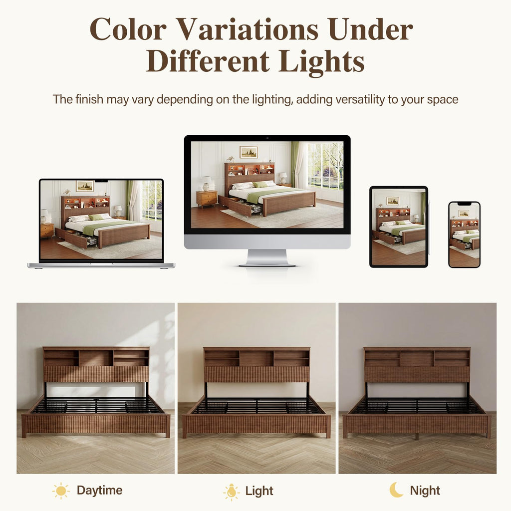 Queen Size Wood Bed Frame with 4 Storage Drawers C724