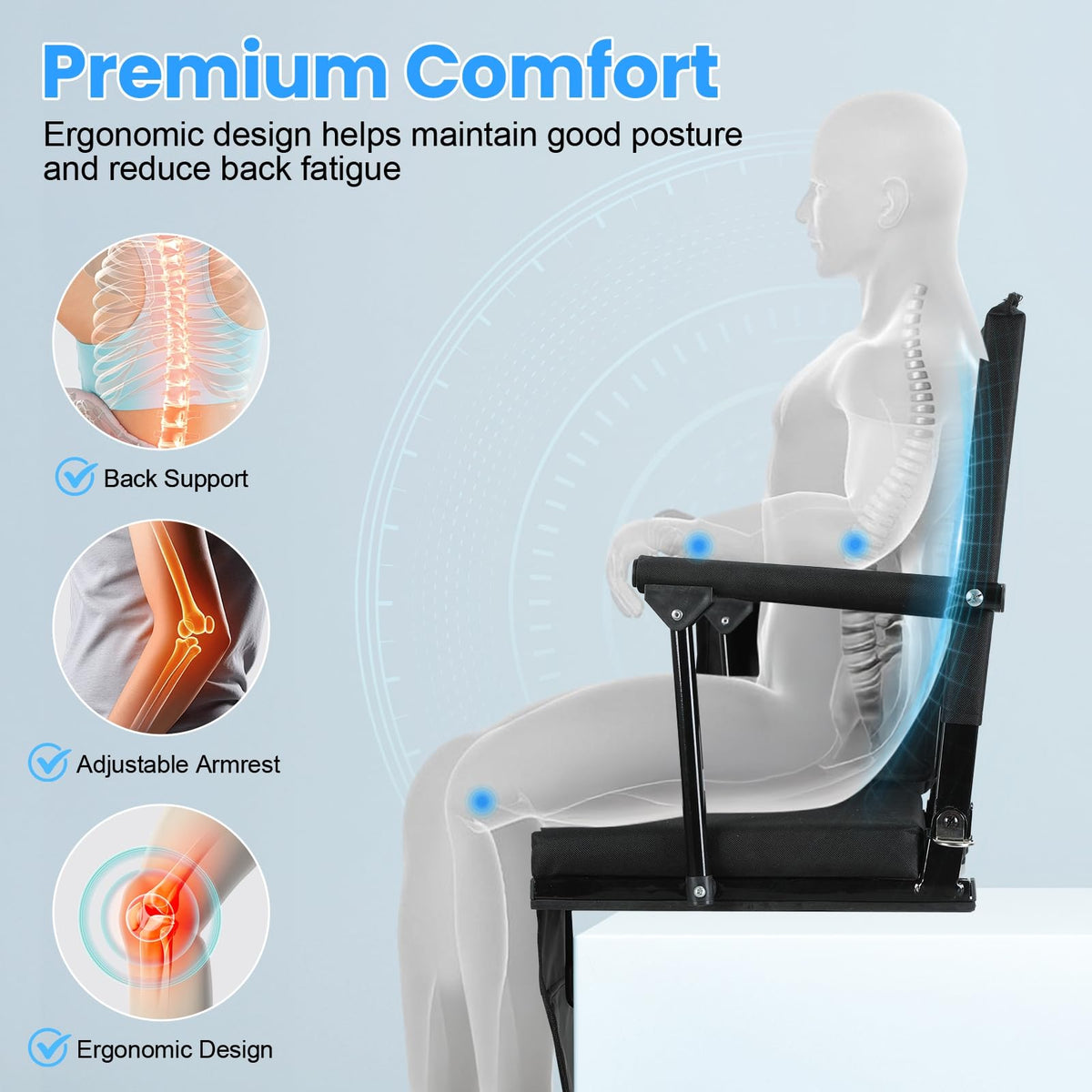 2 Pcs Folding Stadium Seat with Back Support and Cushion J500