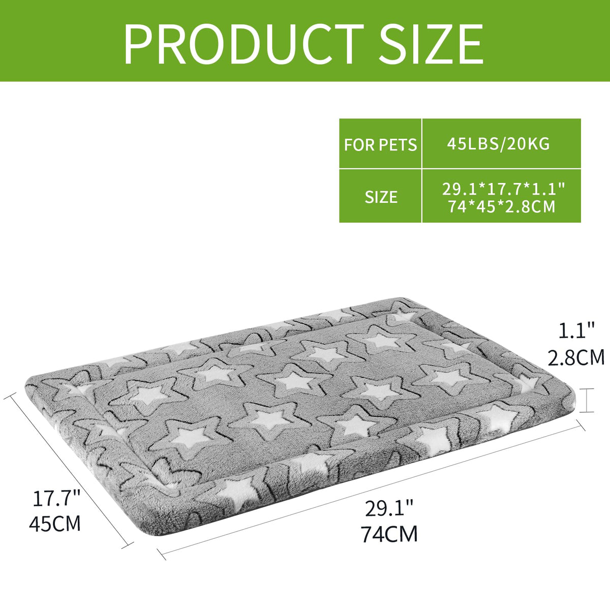 30"x20" Star Pattern Grey Dog Crate Pad M237481
