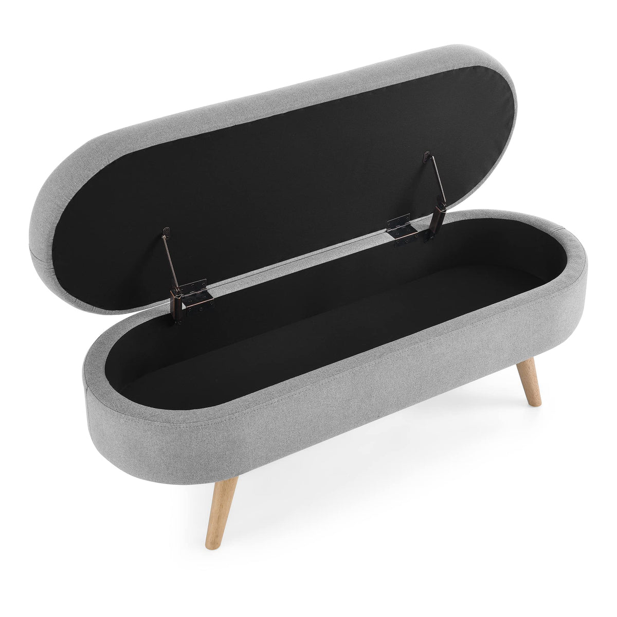 Grey Linen Oval Storage Ottoman Bench Z4914
