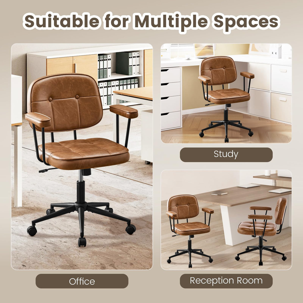 Brown Leather Office Chair with Wheels Q5719