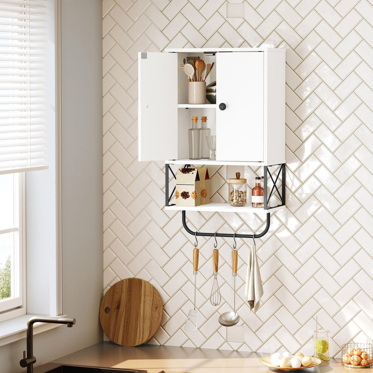 White 2 Door Wall Mounted Bathroom Cabinet with Adjustable Shelf A9814