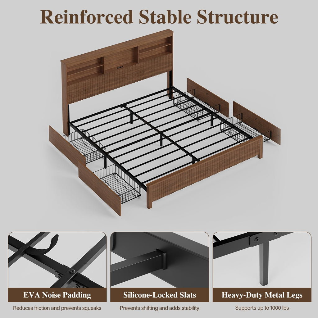 Queen Size Wood Bed Frame with 4 Storage Drawers C724