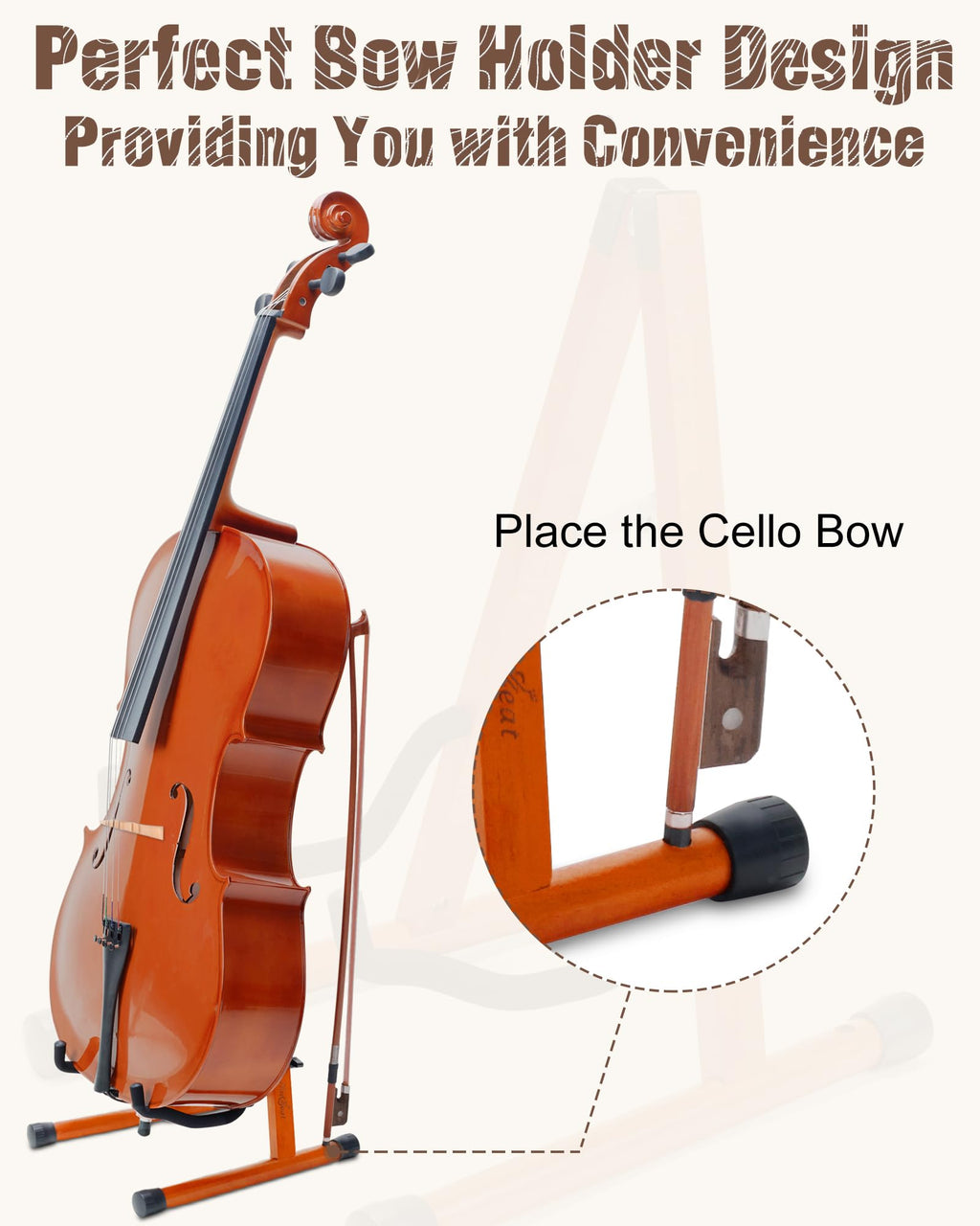 Mahogany Wood A-Shape Cello Stand with Bow Holder D29555