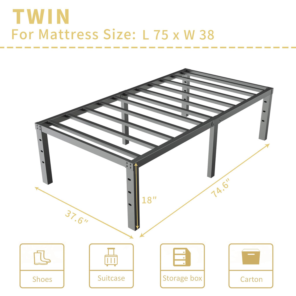18 Inch Metal Twin Bed Frame Heavy Duty Noise Free P9395