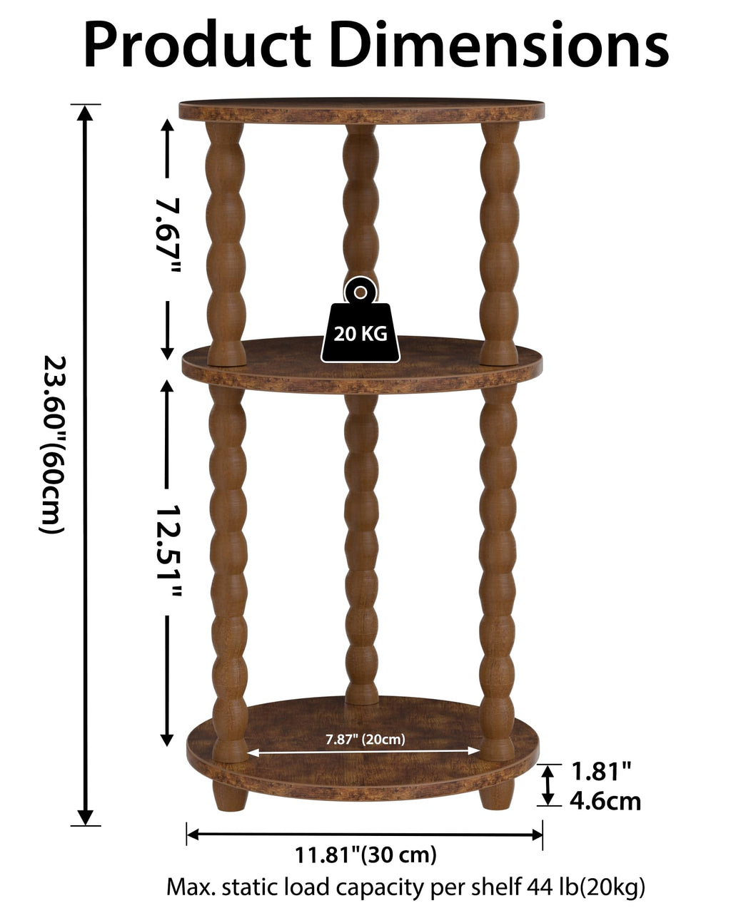 3 Tier Round Side Table with Spindle Wood Legs T346419