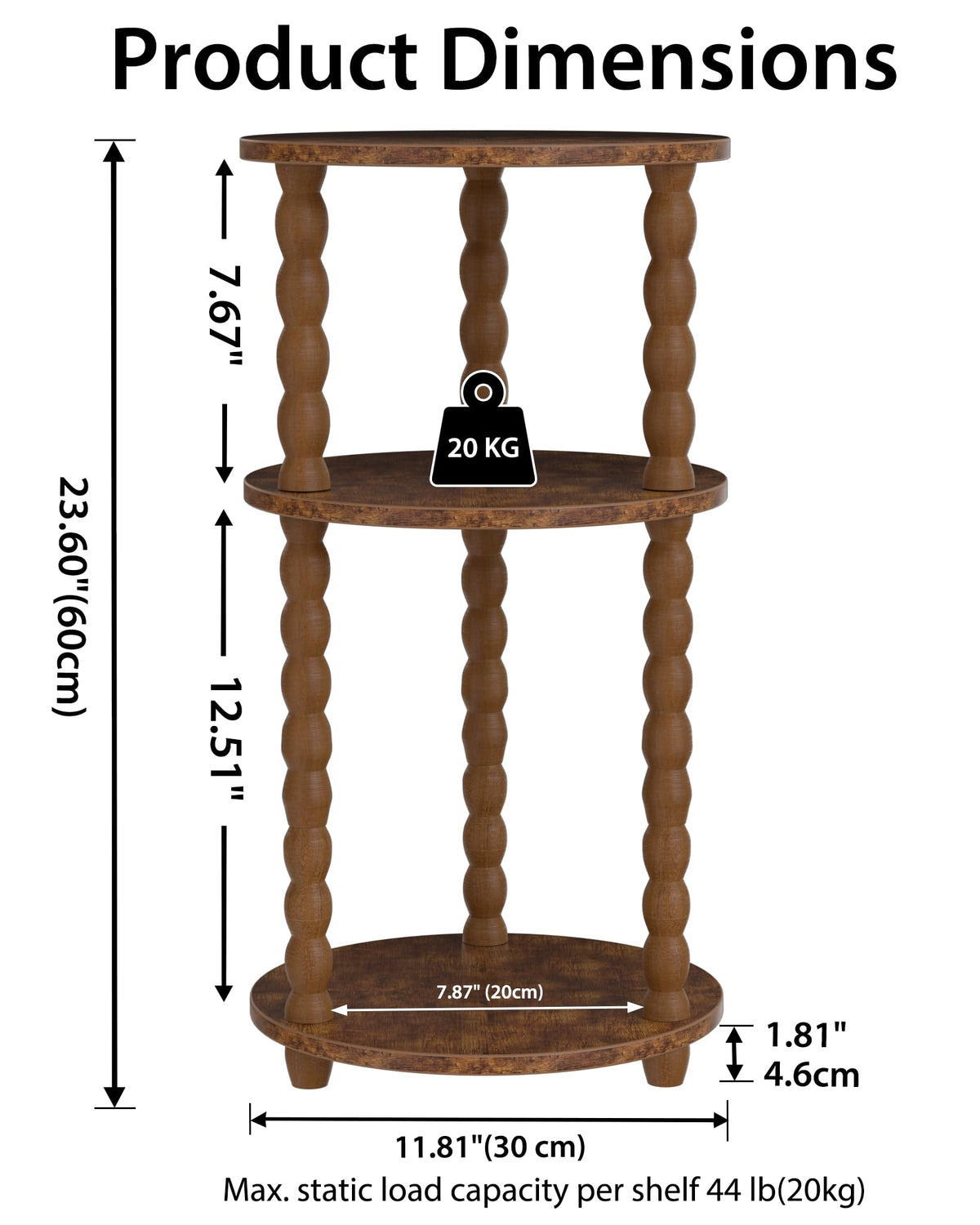 3 Tier Round Side Table with Spindle Wood Legs T346419