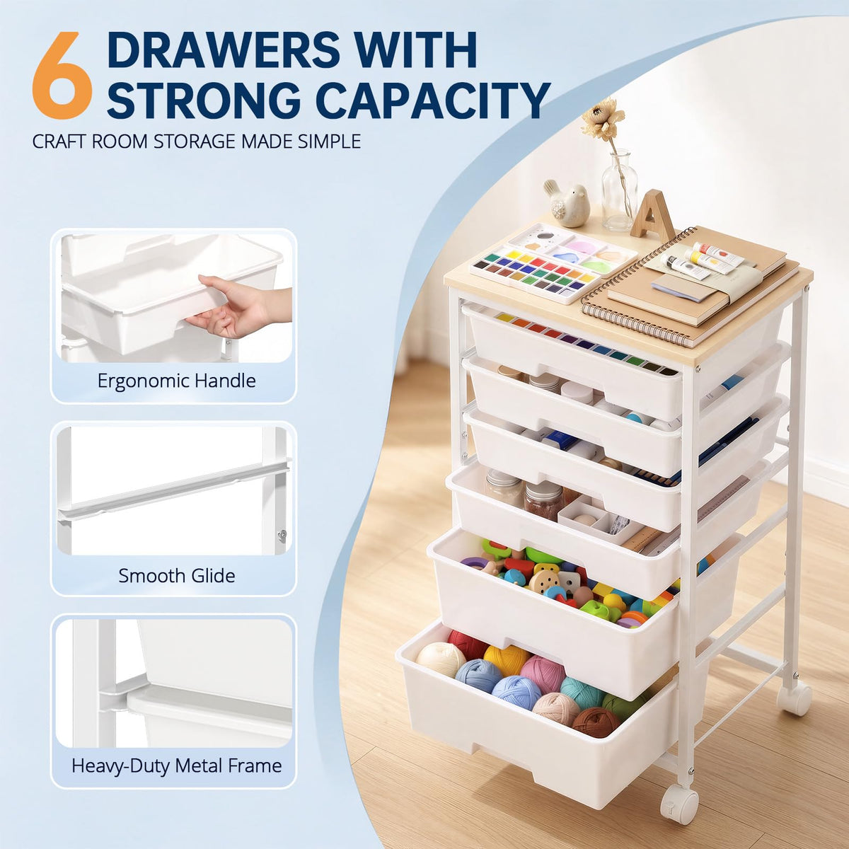 Rolling Storage Cart with 6 Drawers Q88419