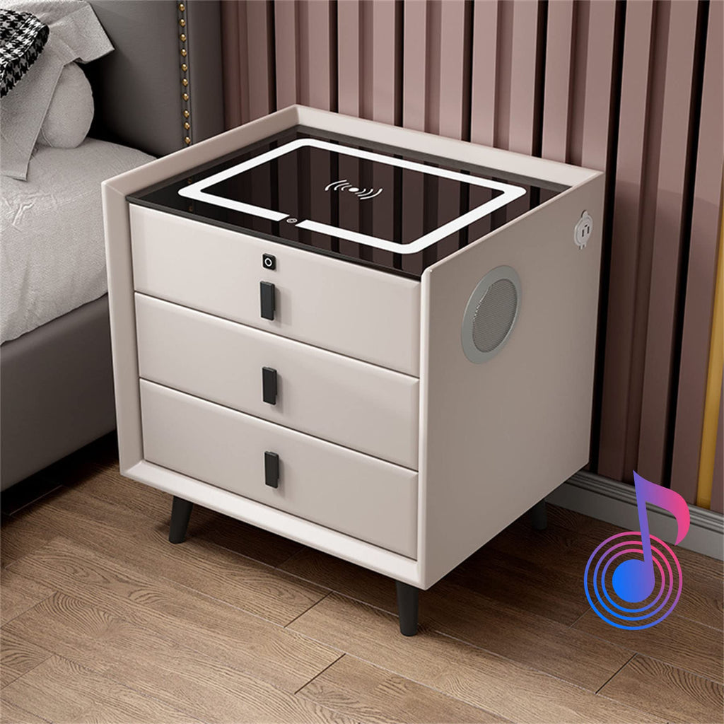 White 3 Drawer Nightstand with Wireless Charging and LED Lights L52117