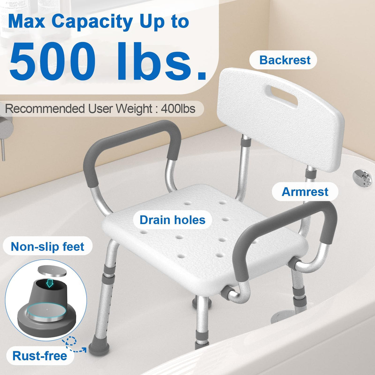 Shower Chair with Padded Armrests and Back R717793