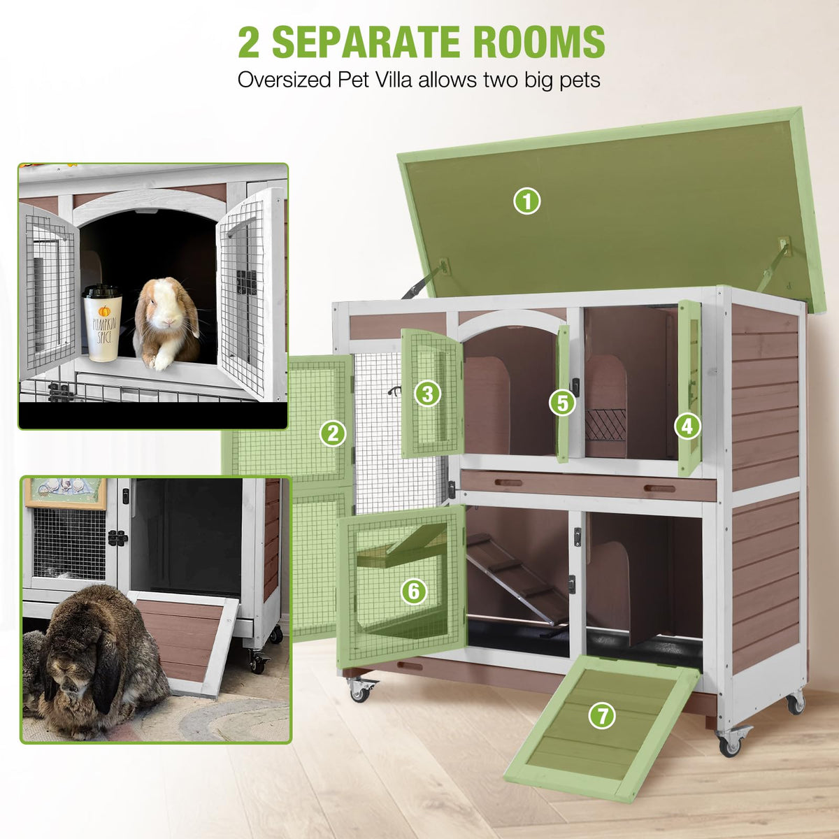 Two-Story Rabbit Hutch with Wheels L371