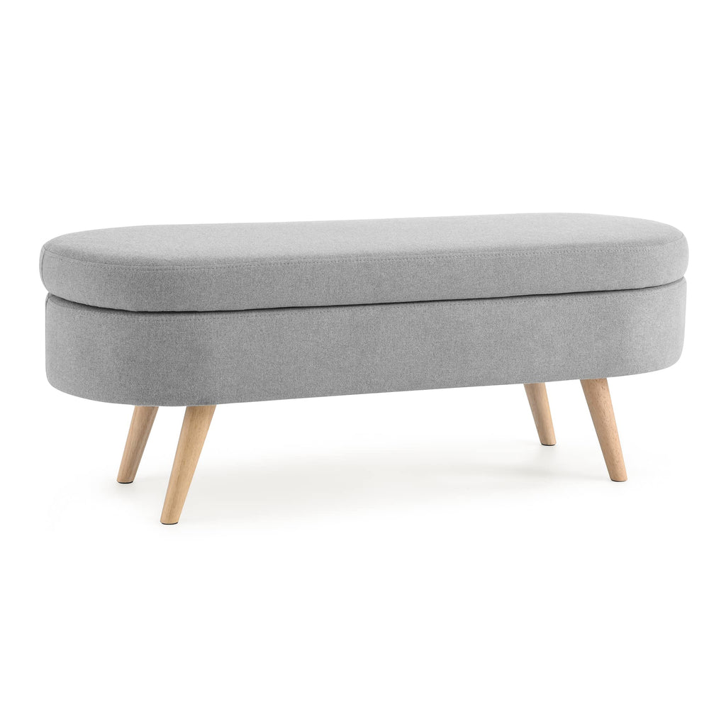 Grey Linen Oval Storage Ottoman Bench Z4914