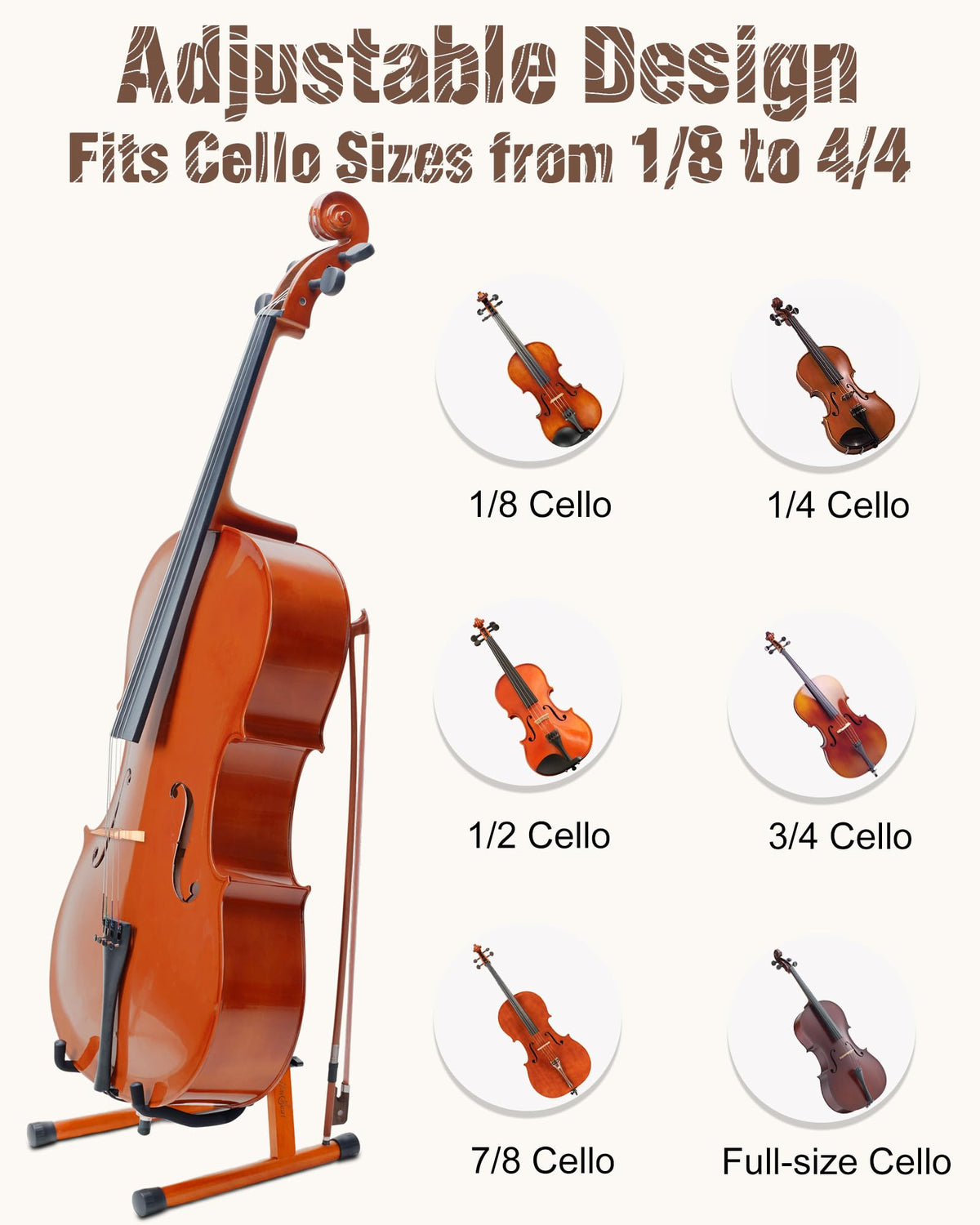 Mahogany Wood A-Shape Cello Stand with Bow Holder D29555