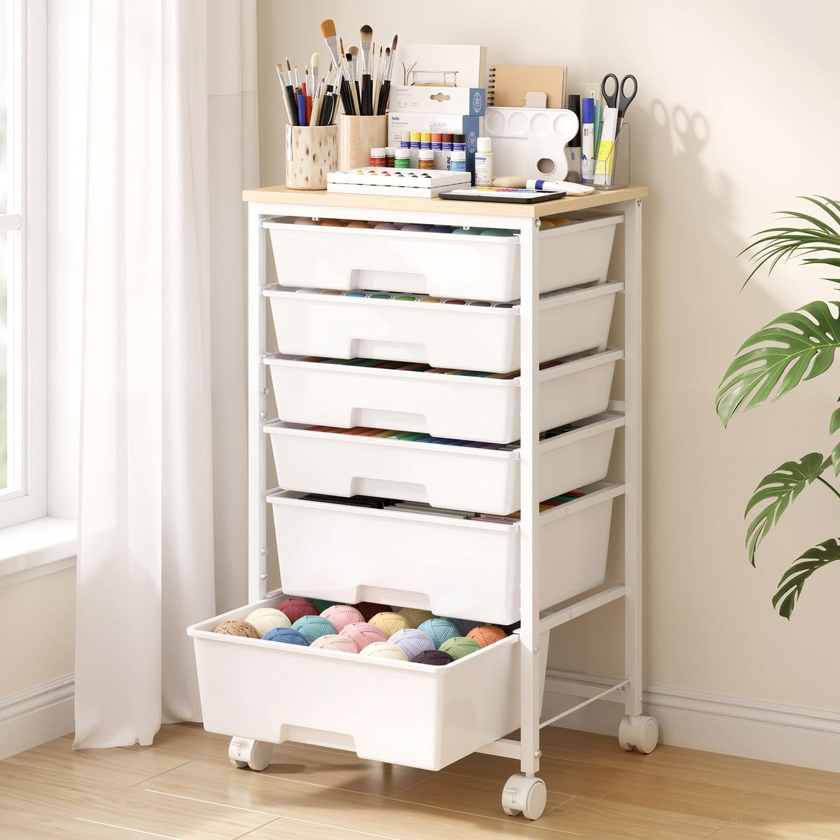 Rolling Storage Cart with 6 Drawers Q88419