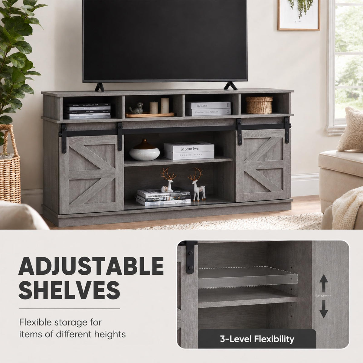 Grey TV Stand with Storage for 65 Inch TV P24258