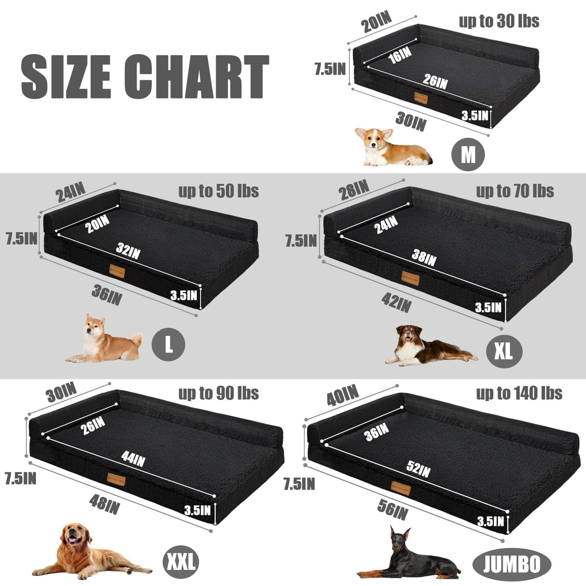 Large Washable Dog Bed 36''X24'' Black N33114
