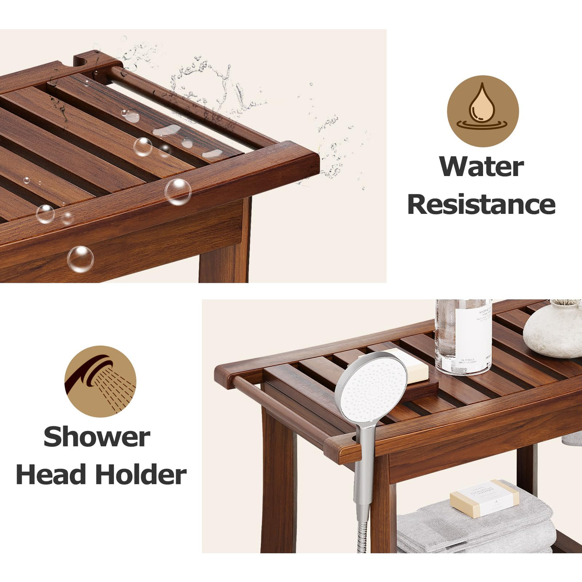23.6 Inch Teak Shower Bench with Storage Shelf A142785
