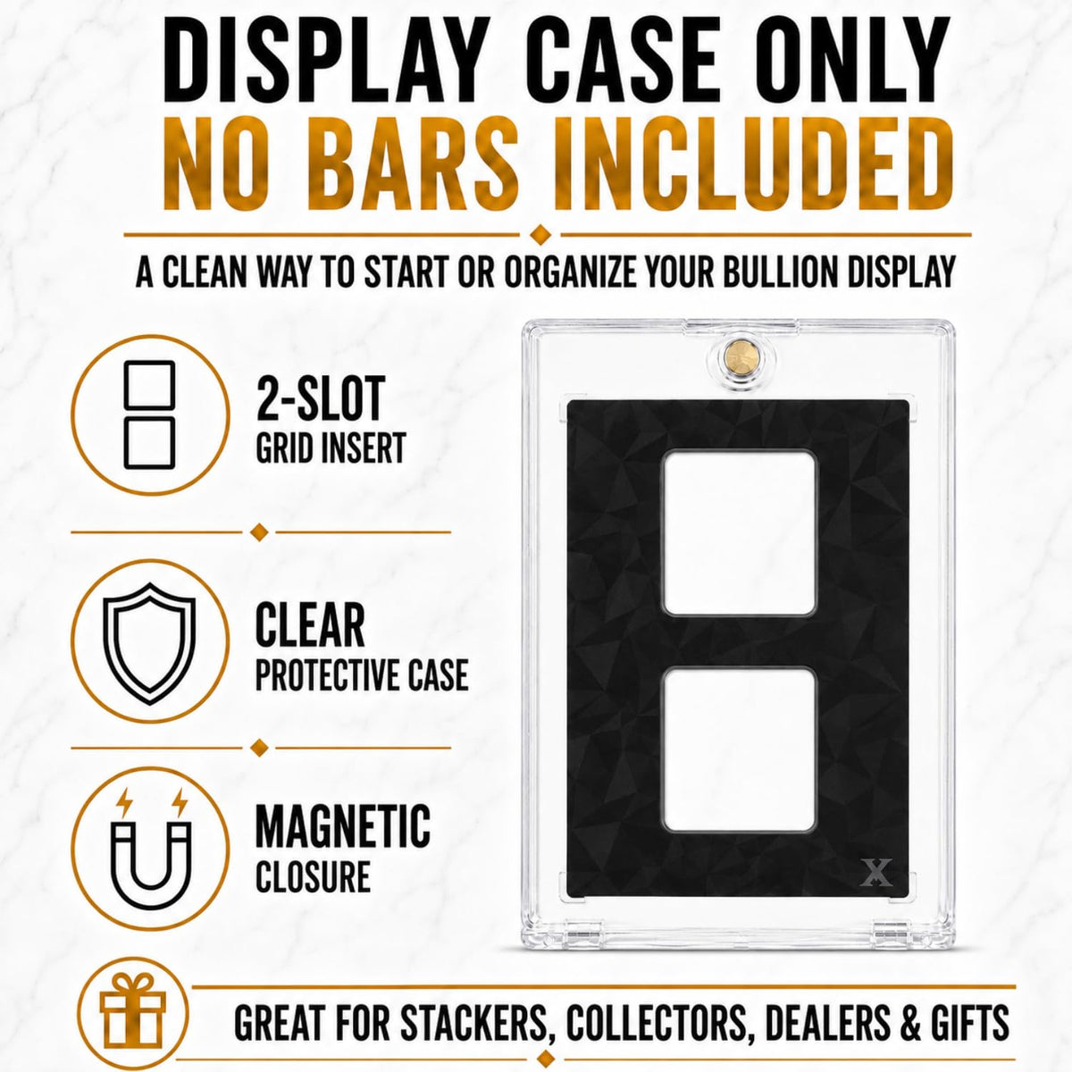Square Bar Display Case, Magnetic One Touch Bullion Holder, 1 oz (2 Slots) N134