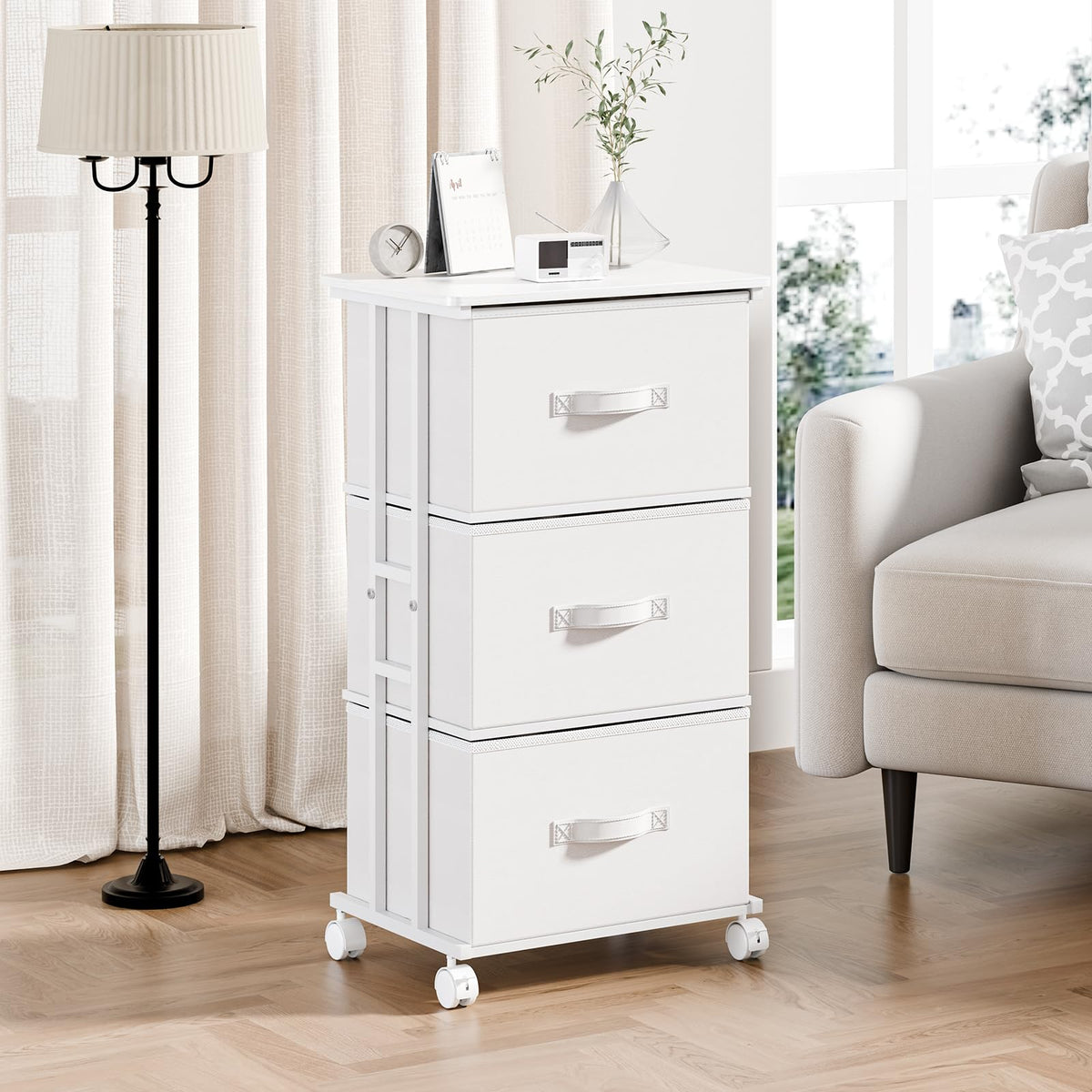 White 3 Drawer Fabric Dresser M741749
