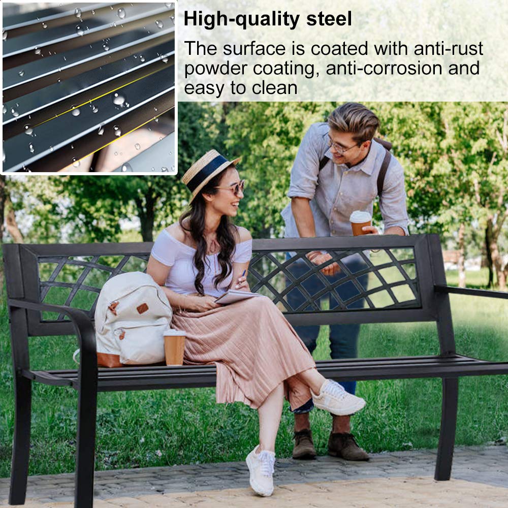 45.5" Black Metal Outdoor Bench 400lbs Capacity A769356