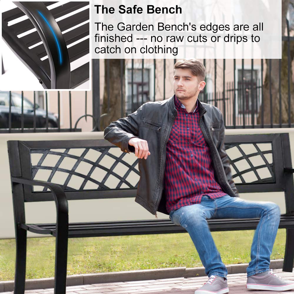 45.5" Black Metal Outdoor Bench 400lbs Capacity A769356