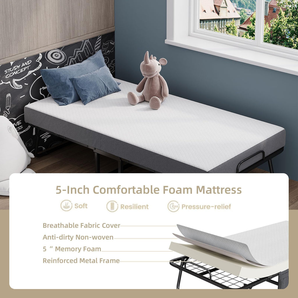 Folding Bed with Mattress 75 x 31 Inch Twin Size M6963