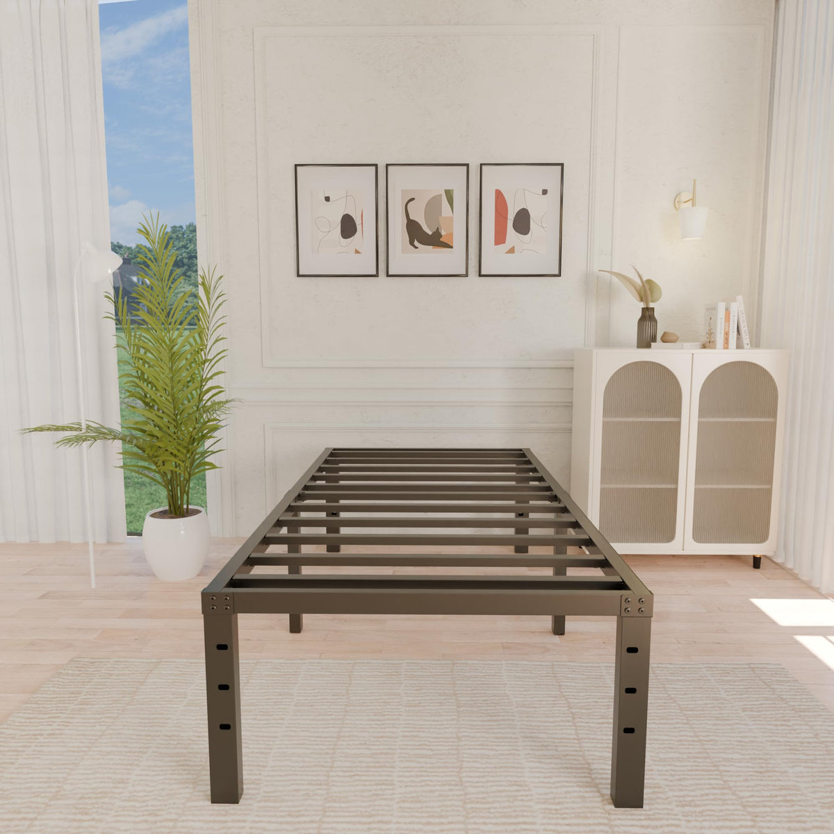 18 Inch Metal Twin Bed Frame Heavy Duty Noise Free P9395