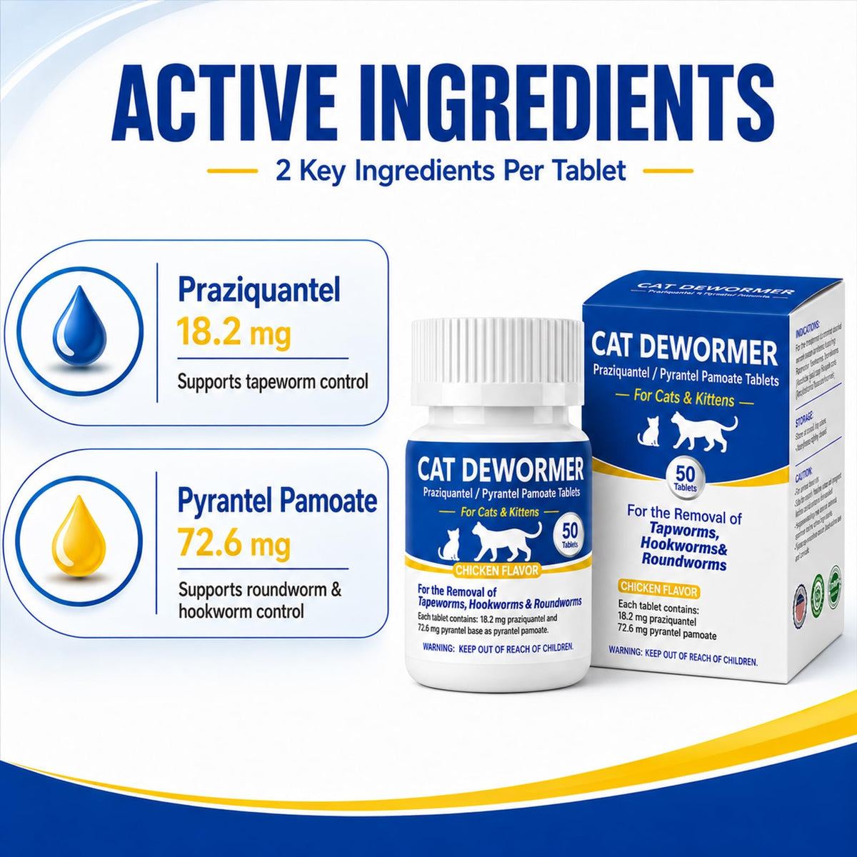 Cat Dewormer Tablets for Tapeworms, Roundworms and Hookworms V7324
