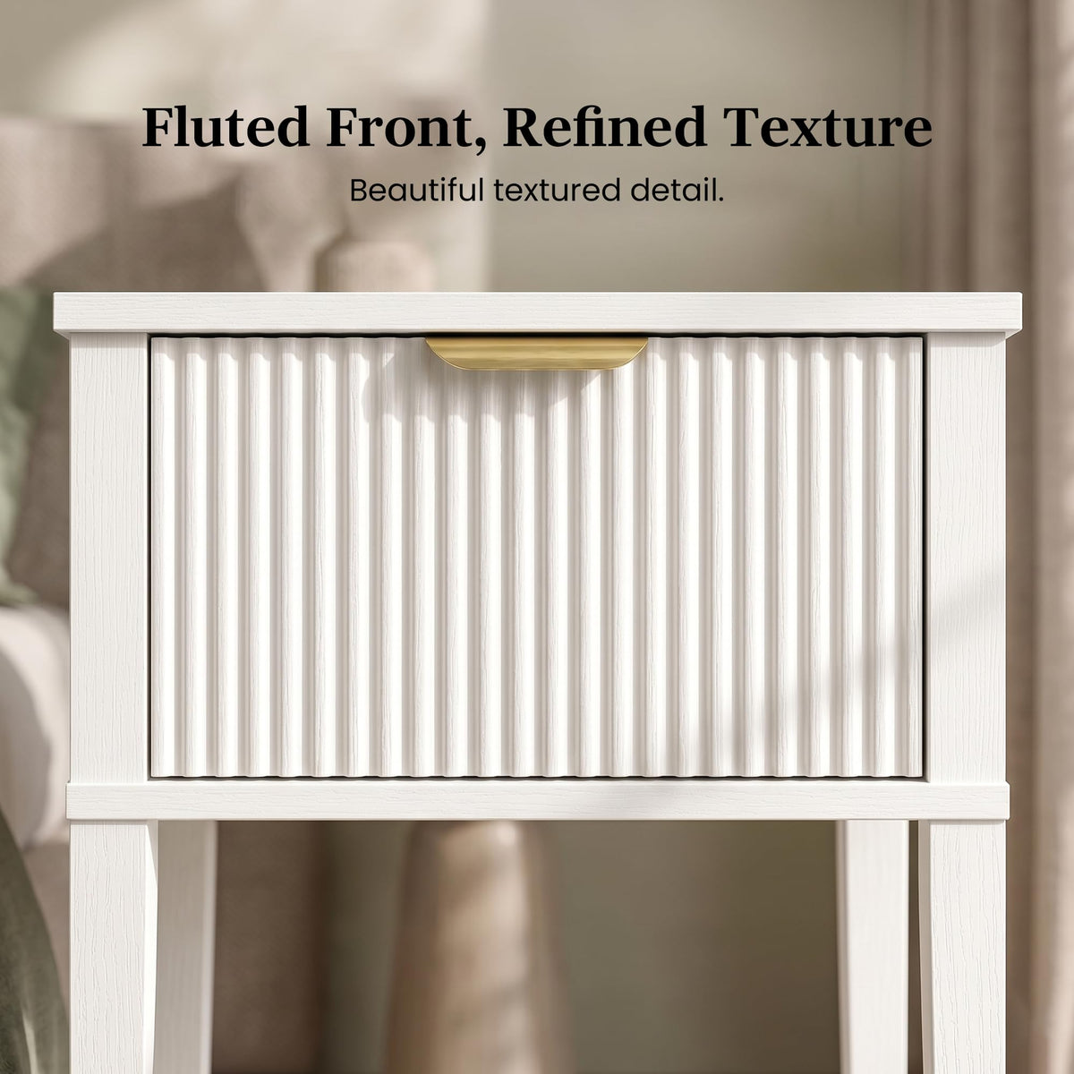 White Nightstand with Drawer and Open Shelf A8870