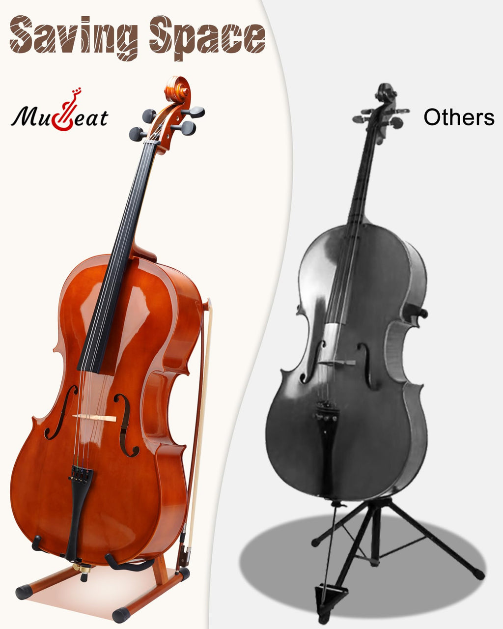 Mahogany Wood A-Shape Cello Stand with Bow Holder D29555